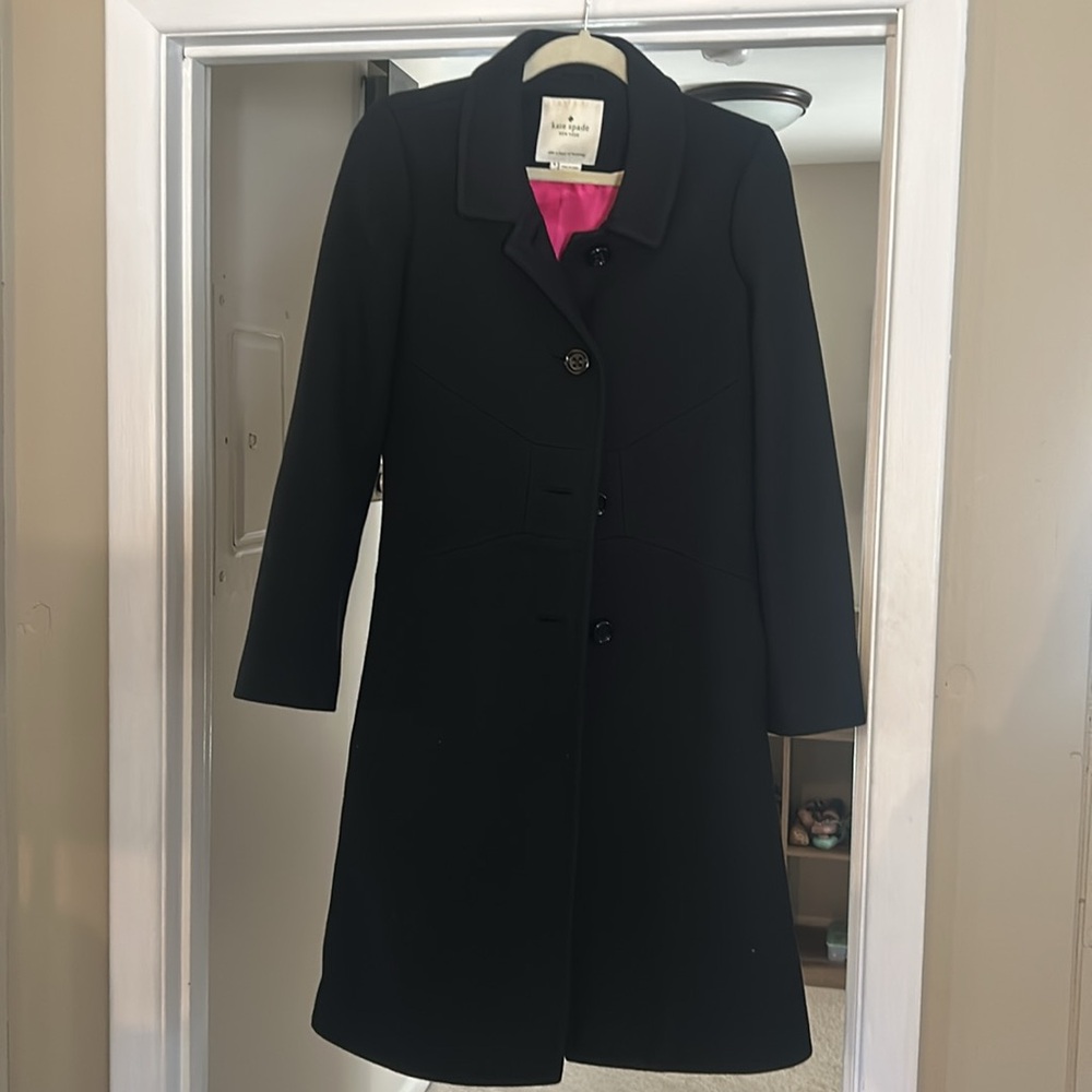 Kate Spade Winter Coat, Black, Size 8, Pink Silk Lining